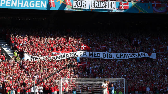 Denmark fans show support for Christian Eriksen